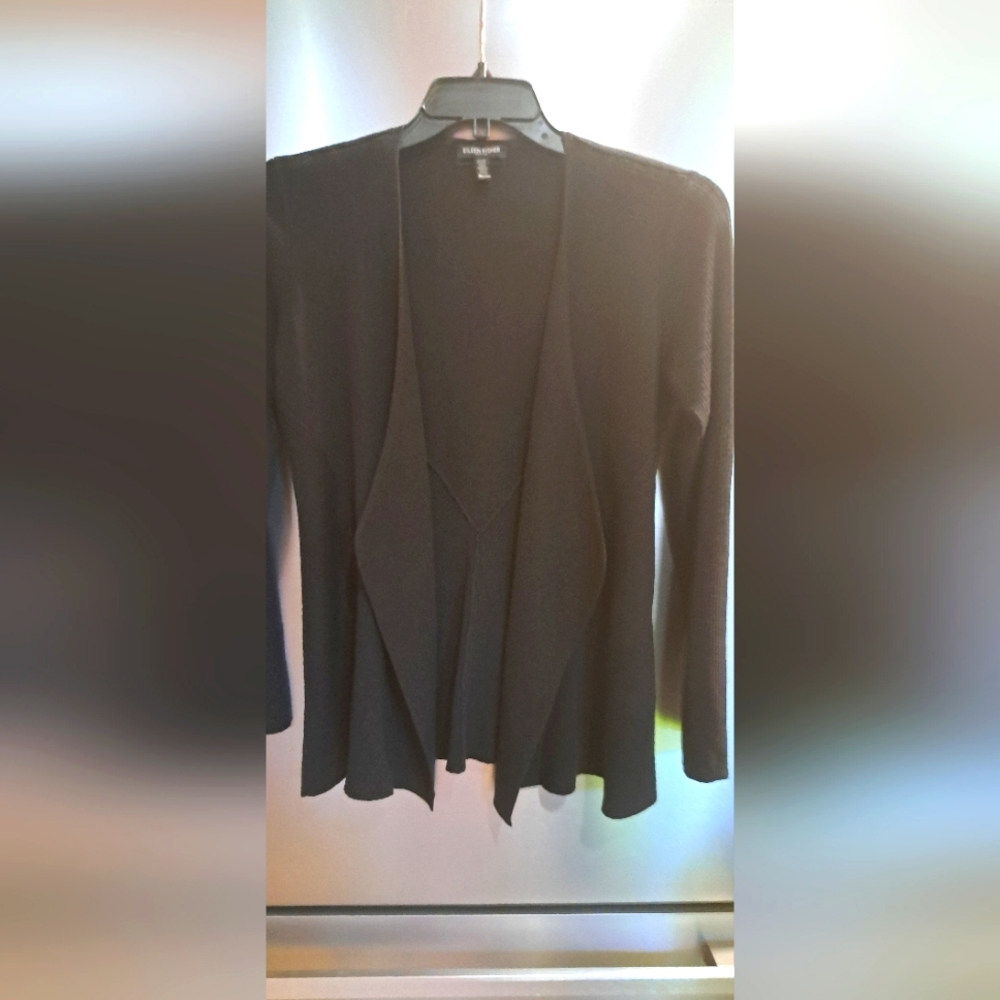 Eileen Fisher 100% Wool Black Open Front Cardigan Office School Sweater MP